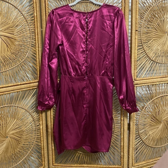 L‎ Love Women's Small Satin Faux Wrap Long Sleeve Dress - Pink / Purple - Picture 7 of 10